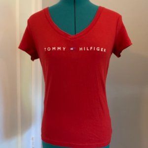 Tommy Hilfiger Red Logoed T-Shirt - Size M